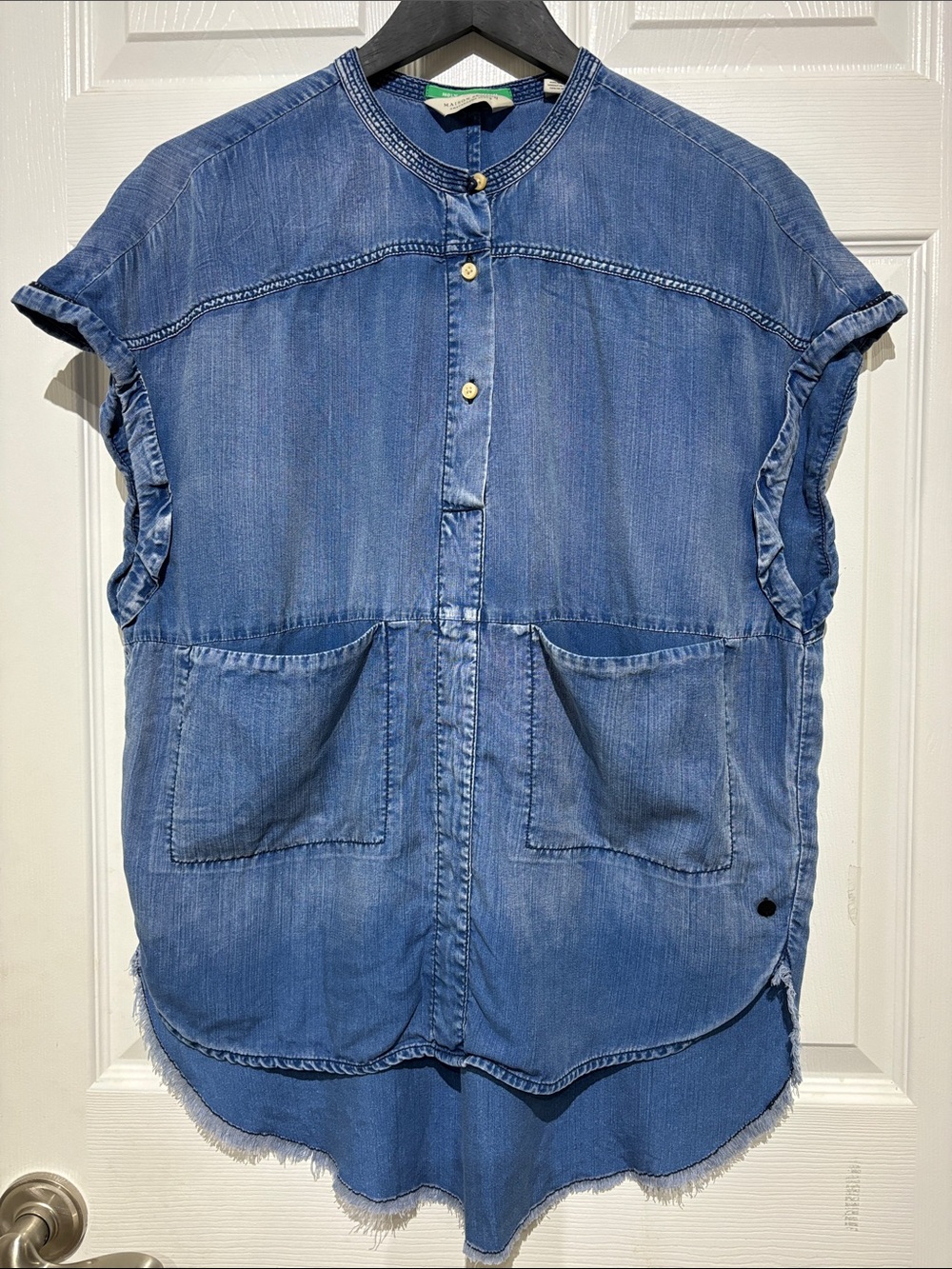 Maison Scotch  Holy Guacamole Sleeveless Denim Button-Up Tunic in Medium Blue